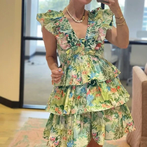 Hunter Bell Pamela Dress Garden Party Floral Tiered Mini Size 10 - Picture 11 of 16